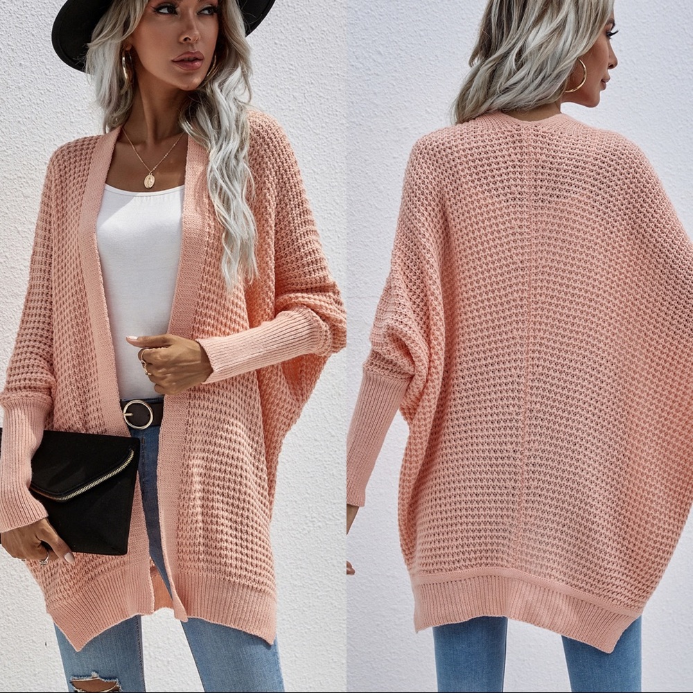 Bat Sleeves Loose Fit Cardigan Coral
